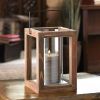 Accent Plus Rustic Wood Brown Candle Lantern - 9 inches