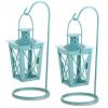 Accent Plus Hanging Railroad Lanterns Pair - Baby Blue