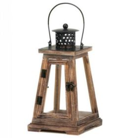 Accent Plus Rustic Wood Pyramid Candle Lantern - 12 inches