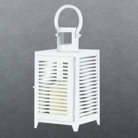 Accent Plus White Slatted Candle Lantern - 12 inches