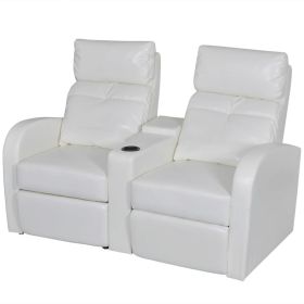 2-Seater Home Theater Recliner Sofa White Faux Leather