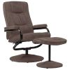 TV Armchair with Foot Stool Brown Faux Suede Leather