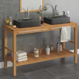 Bathroom Vanity Cabinet Solid Teak with Sinks Marble Black