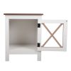 Industrial Nightstand Side Table End Table with X design glass Door - White & Walnut 2 pieces XH