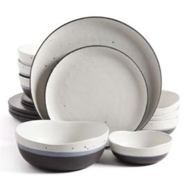 Gibson Elite Rhinebeck 16 Piece Double Bowl Dinnerware Set, White/Black