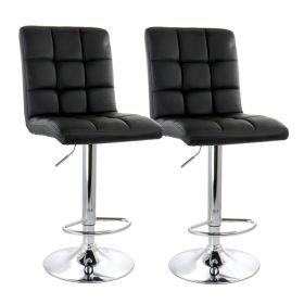 Elama 2 Piece Square Tufted Faux Leather Adjustable Bar Stool in Black with Chrome Base