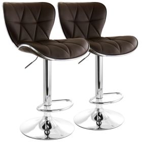 Elama 2 Piece Diamond Tufted Faux Leather Adjustable Bar Stool in Brown with Chrome Trim and Base