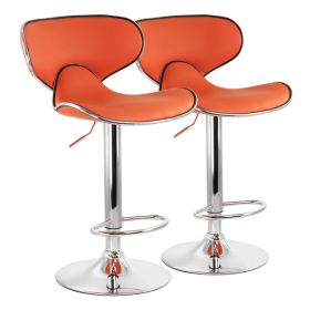 Elama 2 Piece Slim Faux Leather Adjustable Bar Stool in Orange with Chrome Base